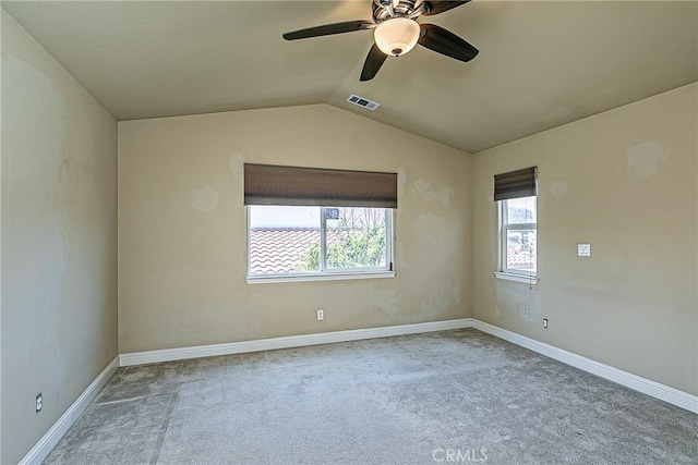 425 Bakeman Ln, Arroyo Grande, CA 93420 - empty room with carpet flooring, healthy amount of natural light, vaulted ceiling, and ceiling fan