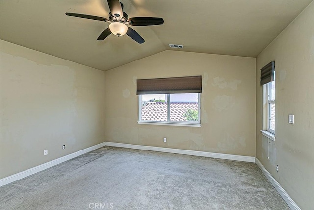 425 Bakeman Ln, Arroyo Grande, CA 93420 - empty room with healthy amount of natural light, carpet flooring, a ceiling fan, and vaulted ceiling