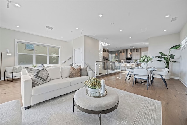 living room featuring light hardwood / wood-style flooring