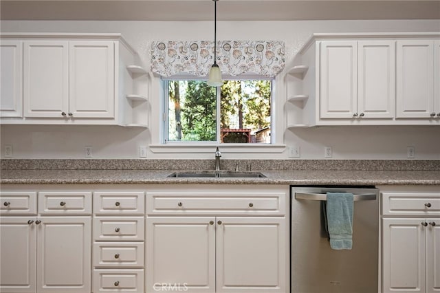 14331 Troy Way, Magalia, CA 95954 - kitchen featuring open shelves, dishwasher, white cabinets, and a sink