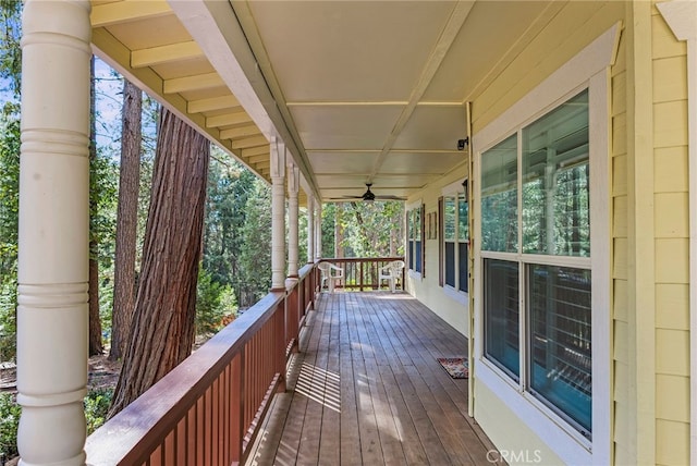 14331 Troy Way, Magalia, CA 95954 - wooden terrace featuring a porch and a ceiling fan