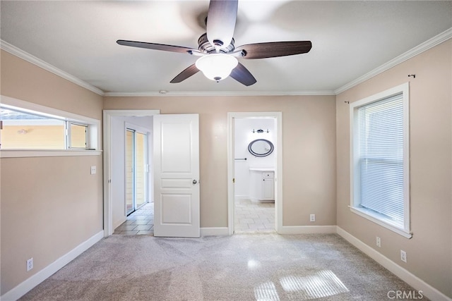 14331 Troy Way, Magalia, CA 95954 - unfurnished bedroom featuring baseboards, light carpet, ornamental molding, and ensuite bath