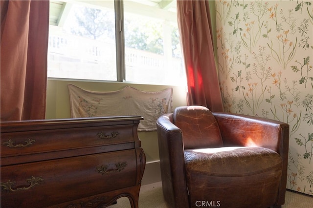 sitting room with carpet floors and a healthy amount of sunlight