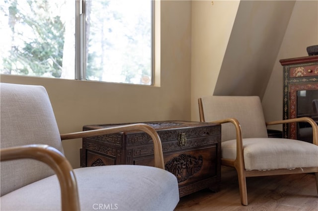 sitting room with hardwood / wood-style flooring