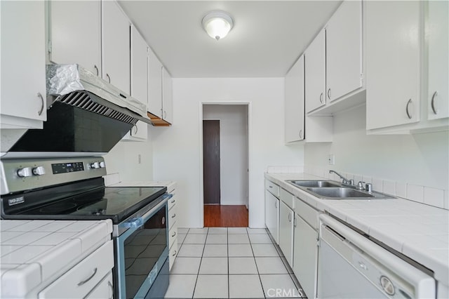 kitchen with white cabinetry, stainless steel electric range, and sink