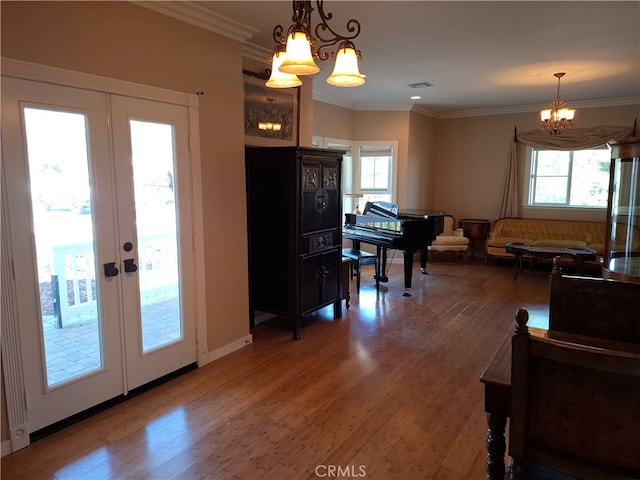 kitchen with french doors, hardwood / wood-style flooring, and plenty of natural light