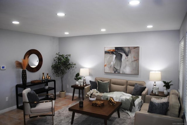 living room with light tile patterned floors