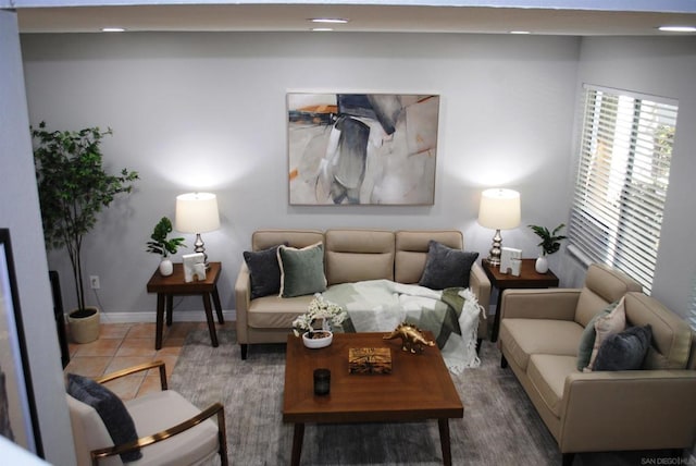 living room featuring tile patterned flooring