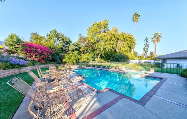 645 W Foothill Blvd, Arcadia, CA 91006 - view of swimming pool featuring a patio area and a pool with connected hot tub