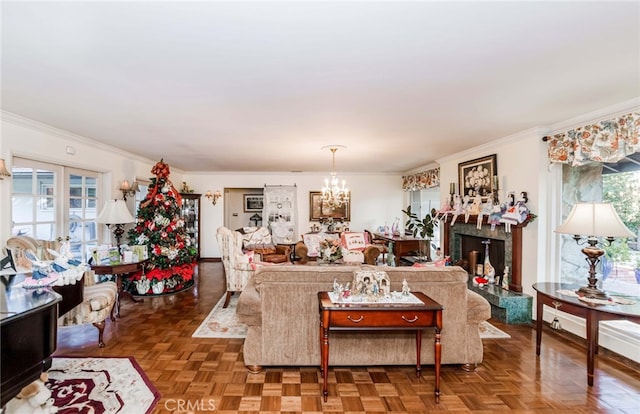 645 W Foothill Blvd, Arcadia, CA 91006 - living area featuring a chandelier, crown molding, and healthy amount of natural light
