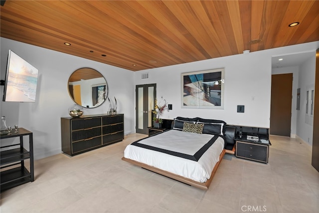 bedroom featuring wood ceiling