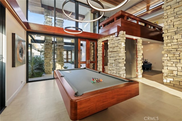 game room featuring light tile patterned flooring and pool table