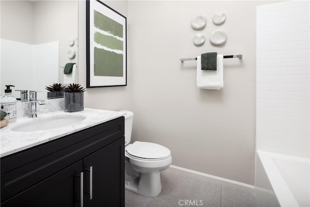 full bathroom featuring tile patterned floors, vanity, toilet, and shower / washtub combination