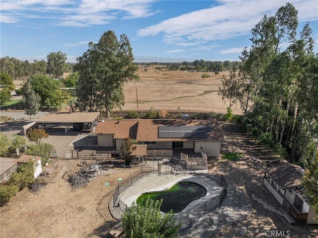 birds eye view of property featuring a rural view