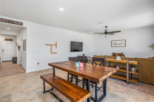 dining room with ceiling fan