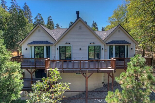 1285 N State Highway 173, Lake Arrowhead, CA 92352 - back of property featuring roof with shingles and a deck