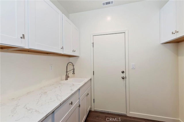 laundry room with dark hardwood / wood-style floors and sink