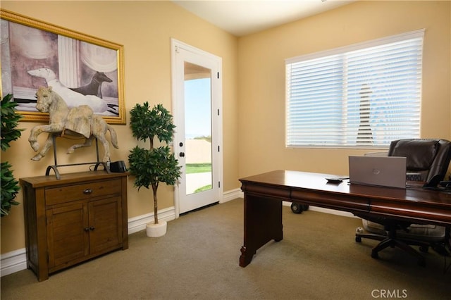 view of carpeted home office