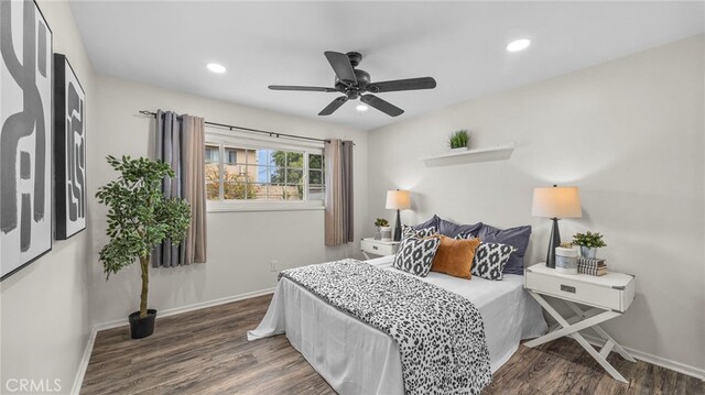 15757 Creswick Dr, La Mirada, CA 90638 - bedroom with wood finished floors, baseboards, recessed lighting, and ceiling fan