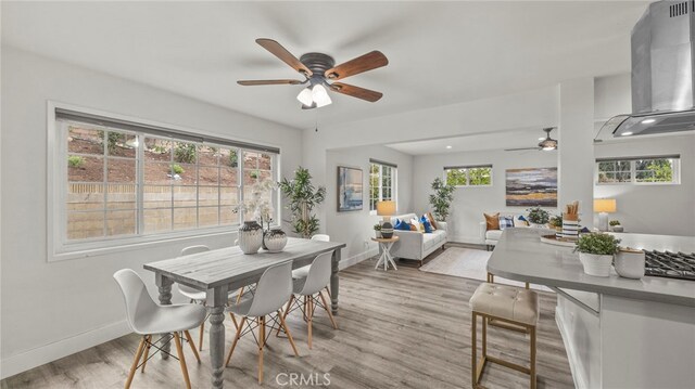 15757 Creswick Dr, La Mirada, CA 90638 - dining space featuring ceiling fan, plenty of natural light, and baseboards