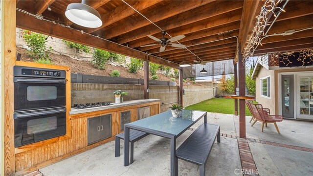 15757 Creswick Dr, La Mirada, CA 90638 - view of patio with area for grilling and a ceiling fan