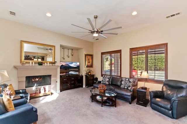 living room with light carpet