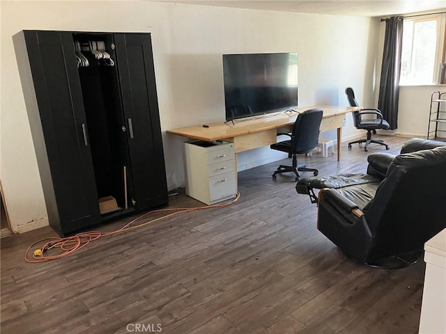 home office featuring dark hardwood / wood-style floors