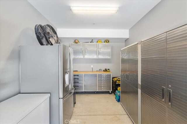 kitchen with stainless steel fridge