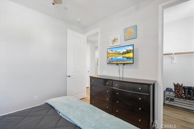 bedroom featuring a closet and light wood-type flooring