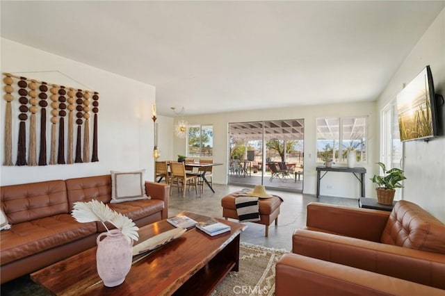 living room featuring concrete floors