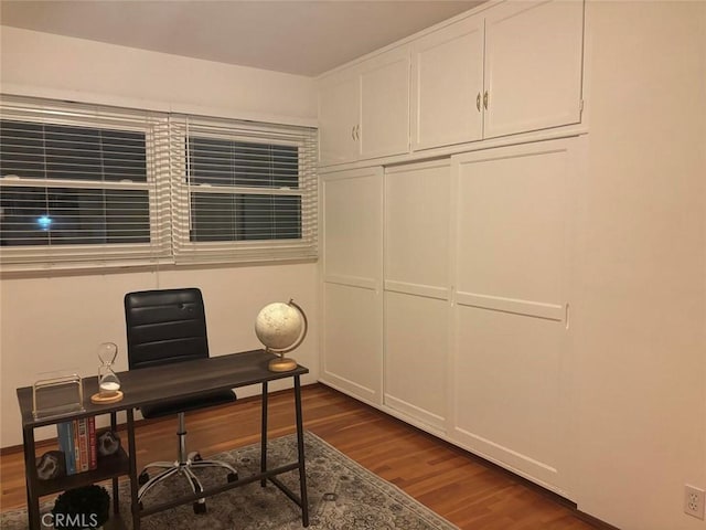 office area with dark hardwood / wood-style flooring