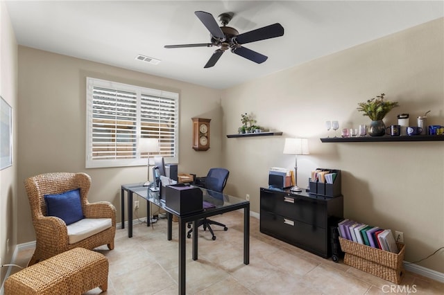 office space with ceiling fan