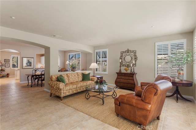 view of tiled living room