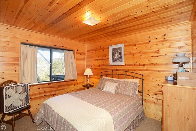 2428 Innsbruck Ct, Pine Mountain Club, CA 93222 - bedroom featuring carpet floors, wood walls, and wood ceiling