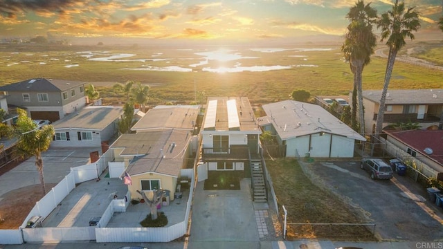 view of aerial view at dusk