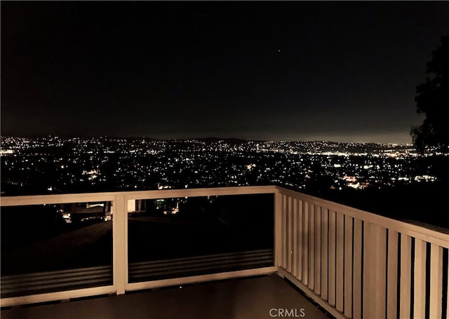 view of balcony at night