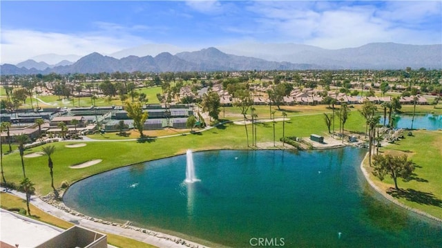 bird's eye view featuring a water and mountain view