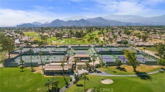 drone / aerial view featuring a mountain view