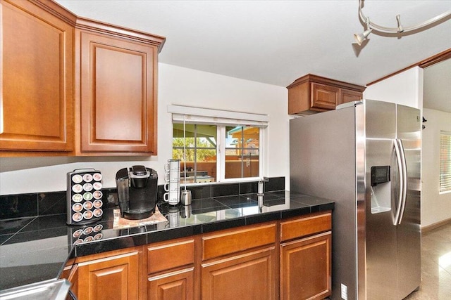 kitchen with stainless steel fridge