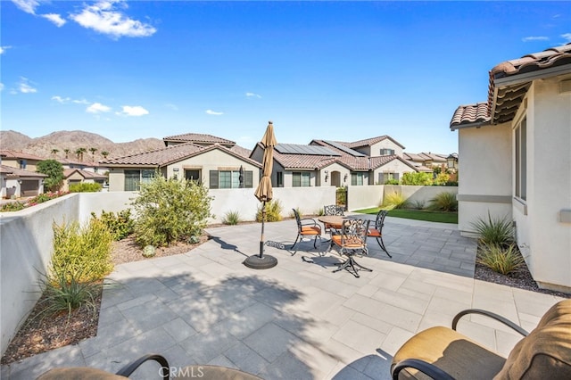 view of patio with a mountain view