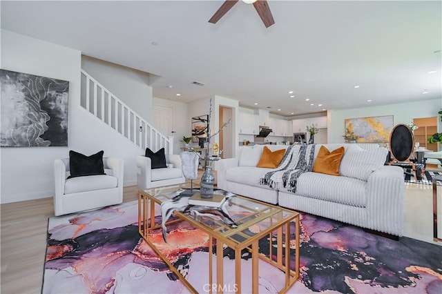 living room with light wood-type flooring