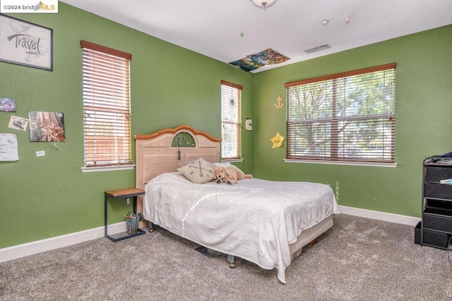 bedroom featuring carpet and multiple windows