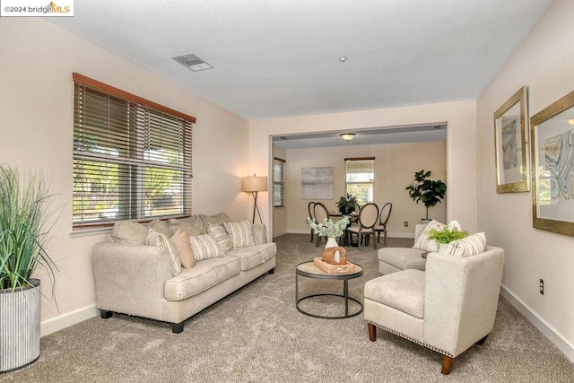 carpeted living room with a healthy amount of sunlight