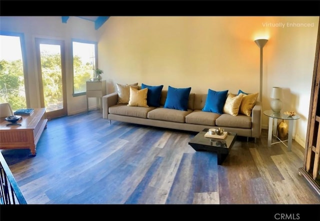 living room with dark wood-type flooring