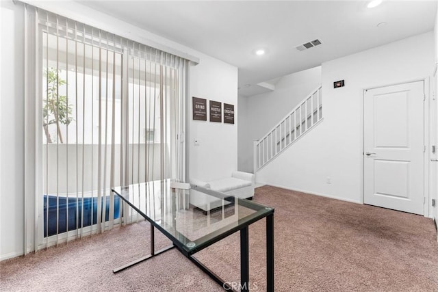 view of carpeted home office