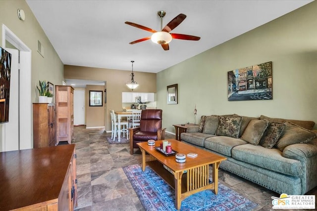 living room with ceiling fan