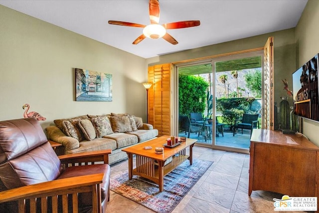 living room with ceiling fan