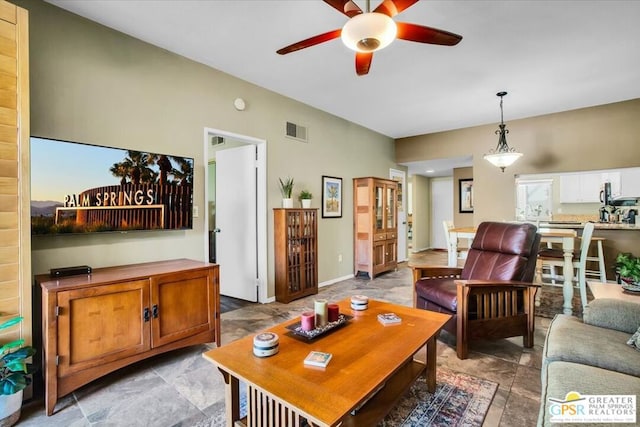 living room featuring ceiling fan