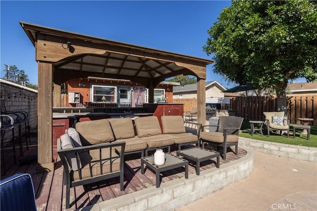 view of patio / terrace featuring a gazebo and an outdoor living space