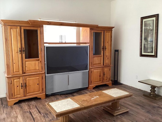 living room with dark hardwood / wood-style flooring